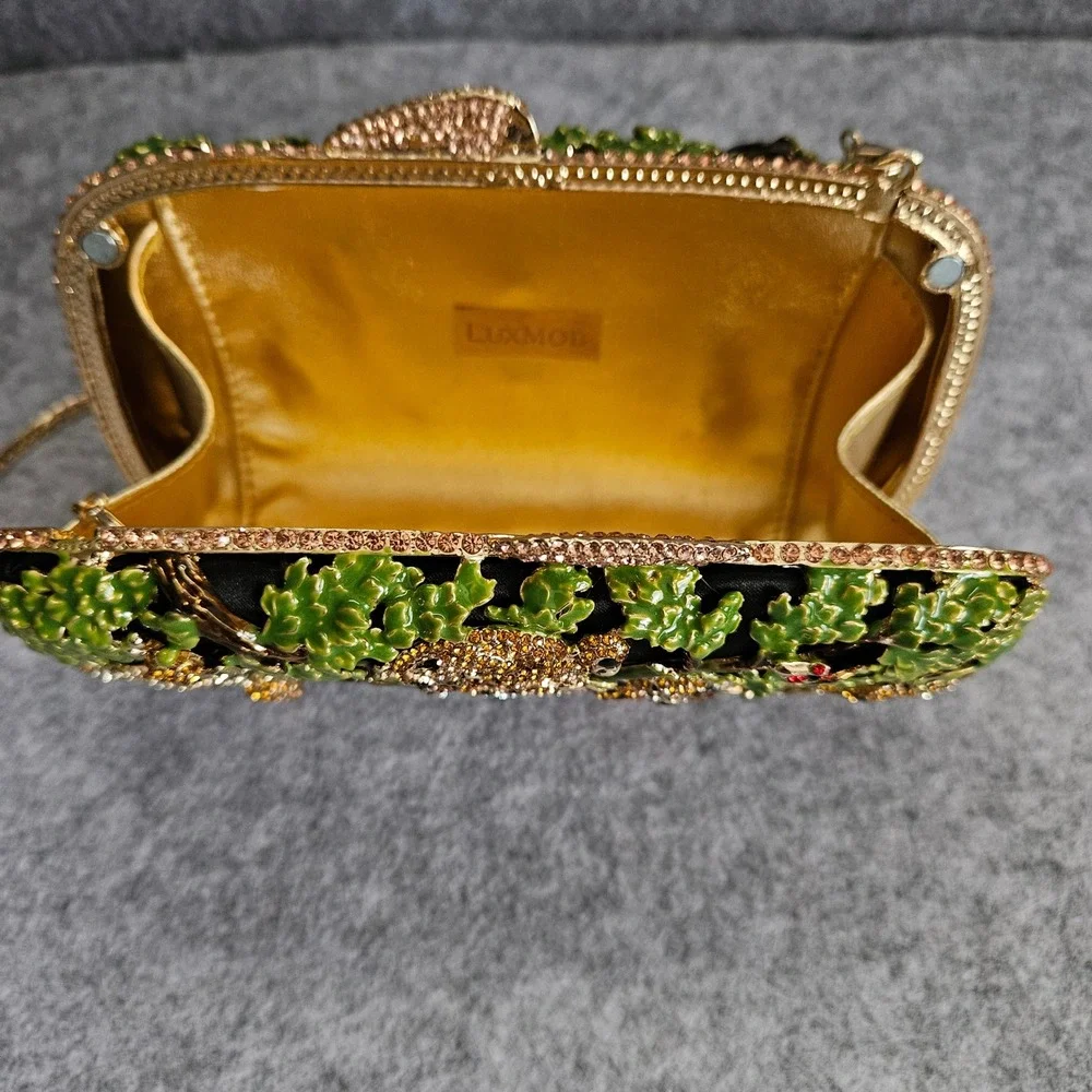 LUX MOB Crystal Enamel Jungle Safari Animal Evening Clutch Bag Lion Leopard Box